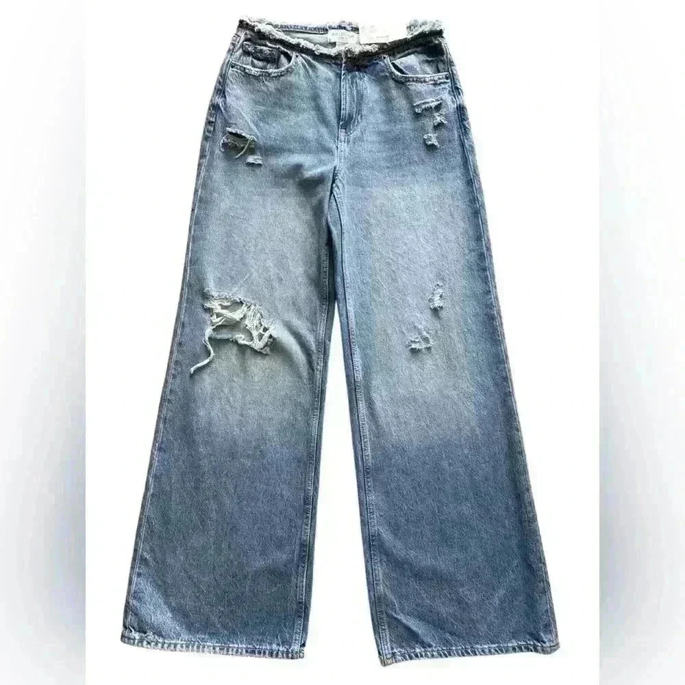 Arizona Jean Co Woman’s Low Rise Blue Baggy Wide Leg Jeans